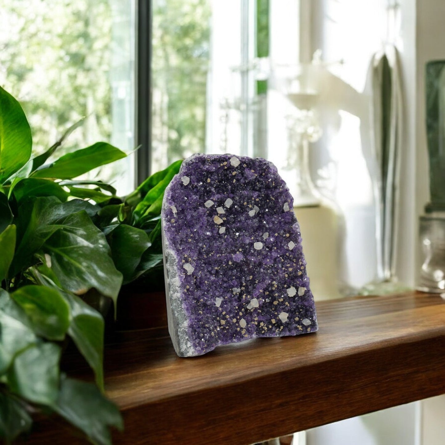 3.82 lbs Natural Deep Purple Crystal Cluster Stone With Small Calcites from Uruguay