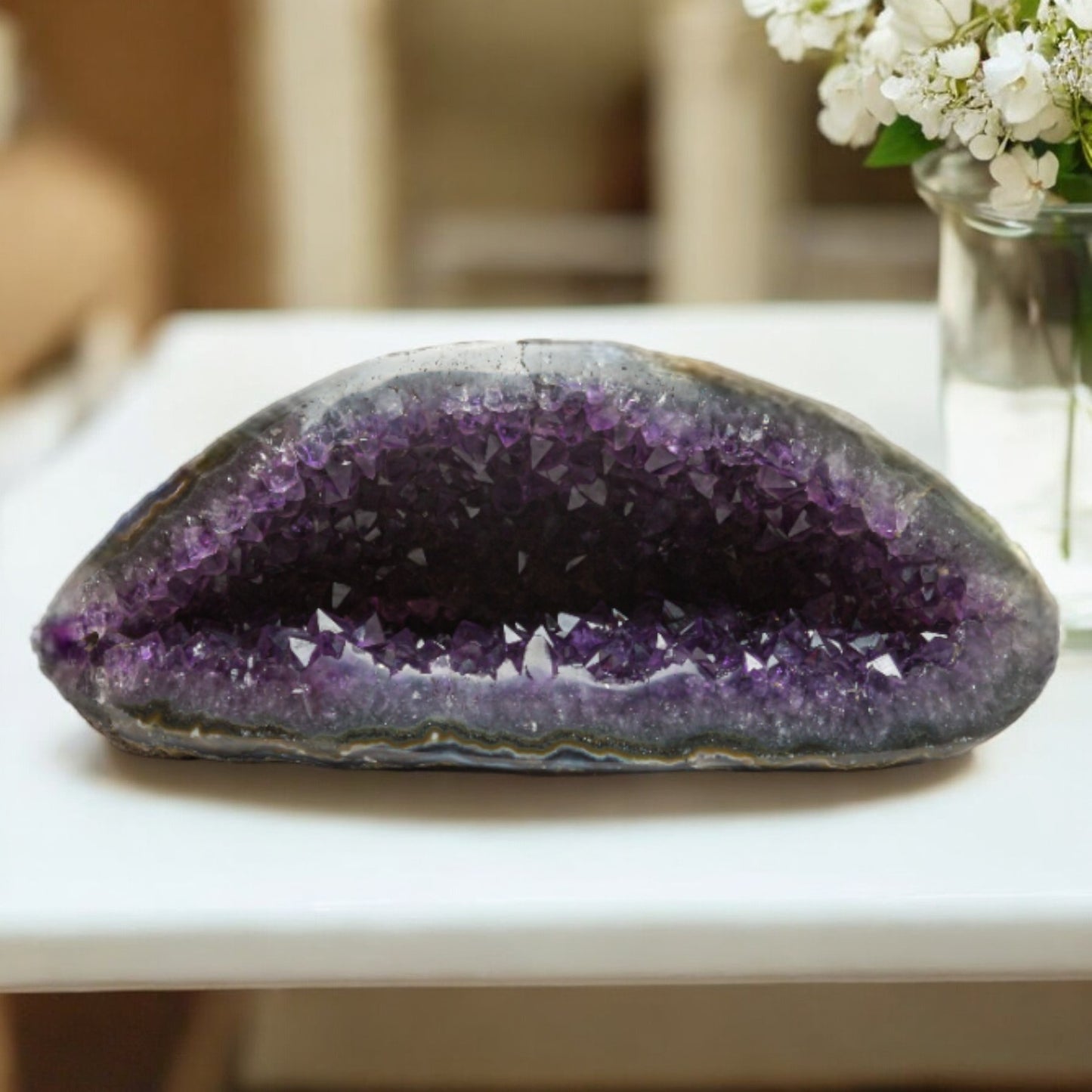 Raw AAA+ 2.16 lbs Amethyst Crystal Geode – 7x3x2 in Exclusive and Rare Rock from Uruguay